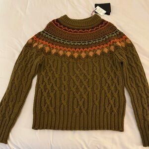 Moncler Olive Green and  Knit Sweater Fair Isles Pattern NWT